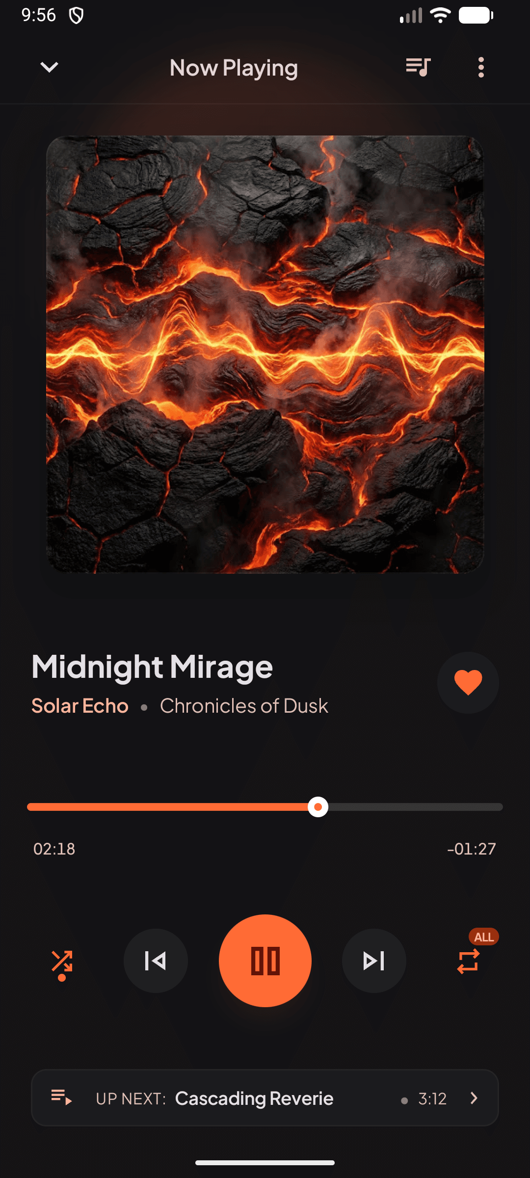 Tuno — Now Playing with artwork, seek bar, and playback controls