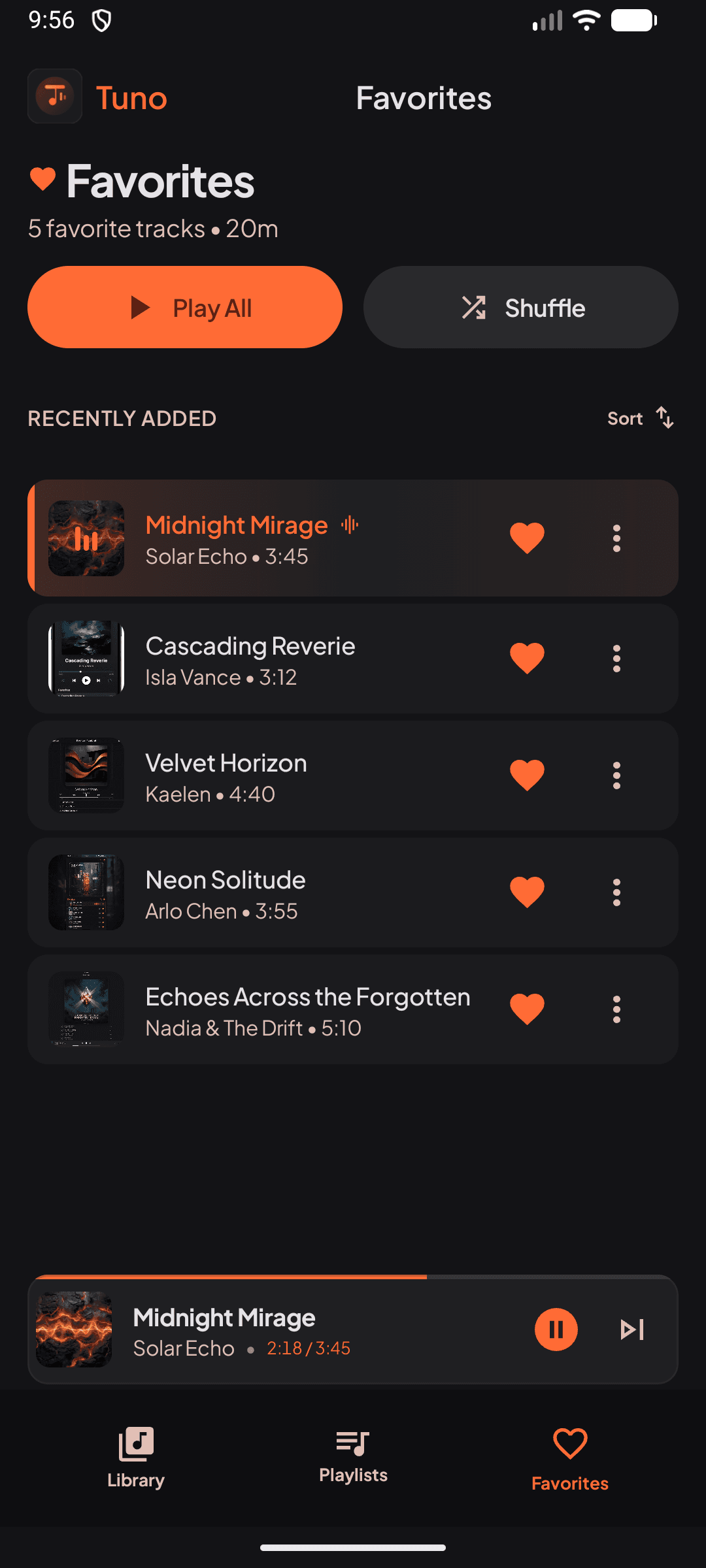 Tuno — Favorite songs with Play All and Shuffle